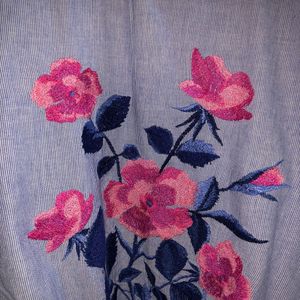 Floral Embroidered Top With Front Tie-up