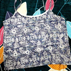 Chic Blue Summer Top with Floral Embroidery Cutout