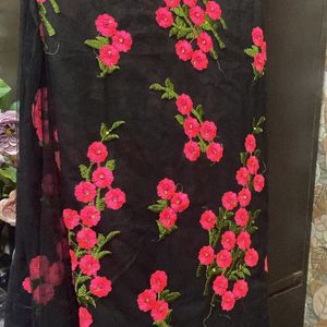 Black Floral Net Saree