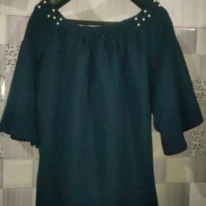 Blue Boxy Top With Baloon Sleeves