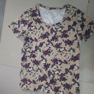 Women T-shirts Purple Flowers Printing 💐