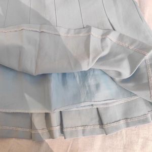 Korean Plated Pastel Blue Mini Skirt Full Coverage