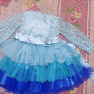 Layered Net Girls Frock With Satin Lining