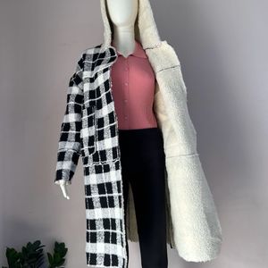 Unisex Plaid Overcoat With Inner Teddy Lining