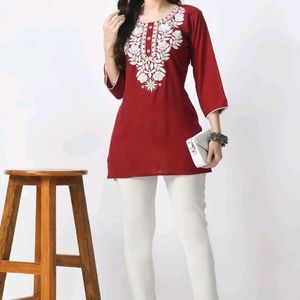 Lakhnavi Embroidery Work Short Kurti Women