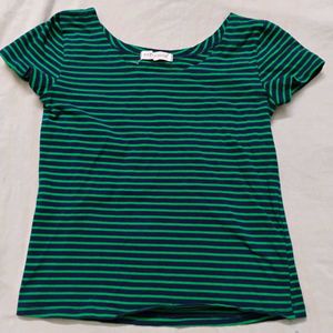 Green T Shirt With Back Stripes