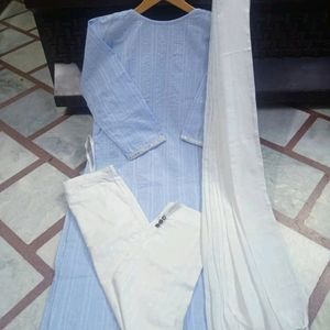 Khadi Cotton Kurta, Pant And Dupatta Set