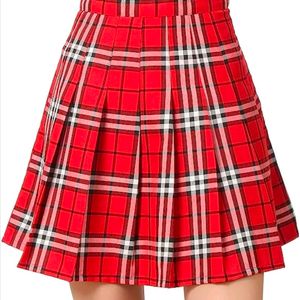 korean red tennis skirt