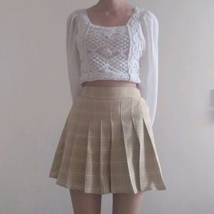 Crochet Crop Top/ Korean Style Pletted Skirt