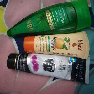 Aloevera Gell+ Charcoal Mask+ Apricot Scrub Combo