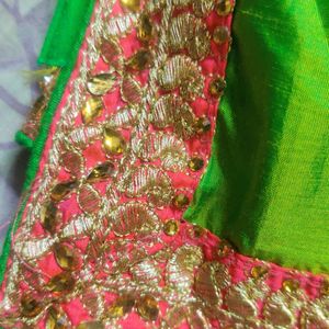 Green Stone And Zari Sari For Festival