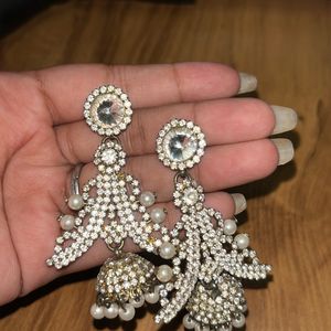 White Stone And Pearl Earrings