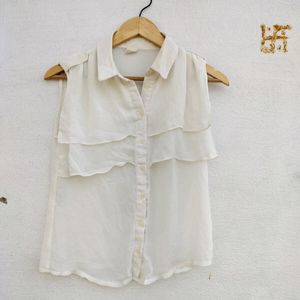 White Stylish Sleeveless Shirt