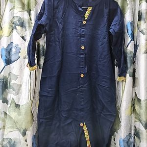 Pure Cotton Navy Blue Collared Kurta