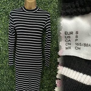 H&M Bodycon Midi Dress Striped Neck