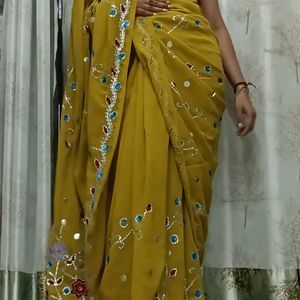 Net Olive Colour Beautiful Saree