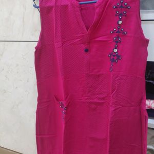 Dark Pink Kurti With Work