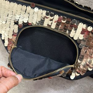 Black And Golden Sequins Fanny Bag