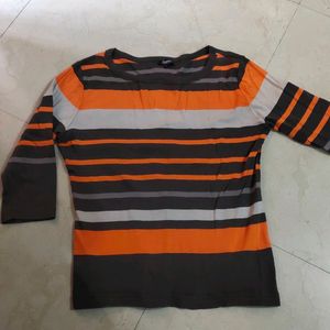 Strips Orange Grey T Shirt Woman