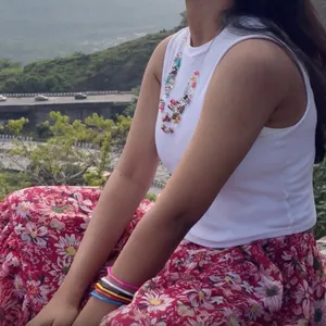 White Top+ Multi Colour Skirt + Rainbow Chain