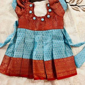 Traditional Silk Frock - 0 To 6months