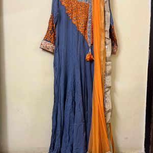 Orange Grey Anarkali Set