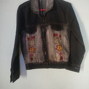 Women Black & Gray Color Solid Denim Jacket