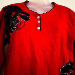 Red Print Top For Girl