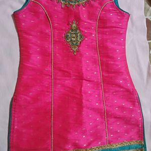 Pink Silk Kurta With Border Work For Girls