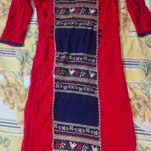 Red And Navy Blue Kurta