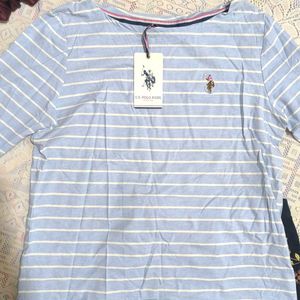 Blue Oversized Long Sleeve US Polo Top