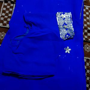 Blue Heavy Work Saree With Blouse