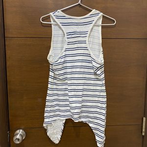 High-Low Blue and White Striped Tank Top