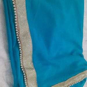 Pearl Studded Sky-blue Color Party wear Saree