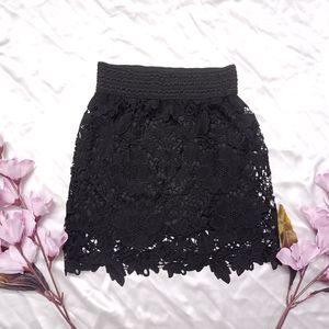 Black Lace Detail Mini Skirt