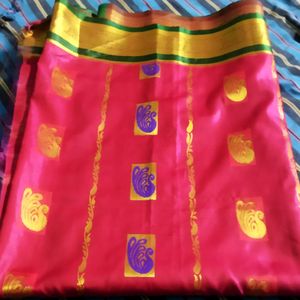 Pro Red Saree Green Border With Golden Design