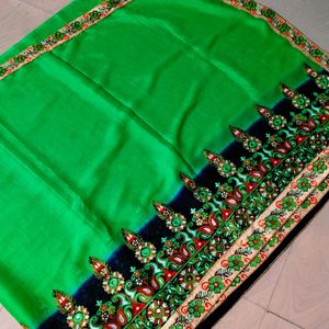 Green N Blue Colour Silk Saree 3d Embroidery