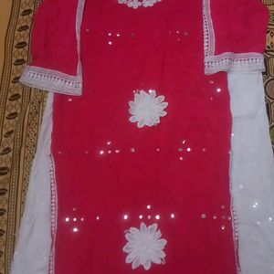 Flower Lace Kurta With Chicken Work Pant