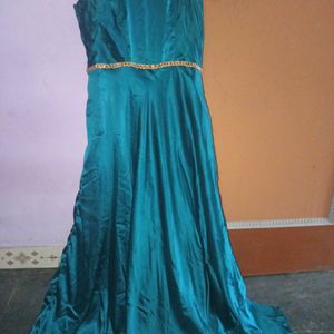 Classy Teal Blue Satin Silk Gown