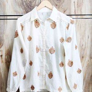 Off White Embroidery Work Cotton Shirt Size-44-46