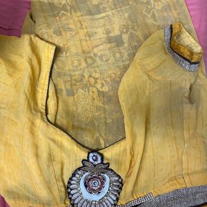 Yellow Cotton Saree With Blouse