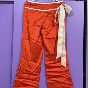 Red Satin trouser With Bow Detailing