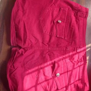 Maroon Res Colour Denim Shorts