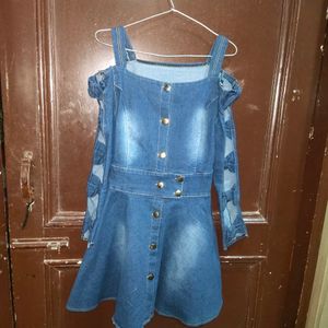 Women Blue Denim Bow Designer Dress