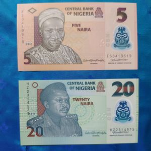 Nigeria 5 And 20 Naira Polymer Notes💶 UNC 🌎