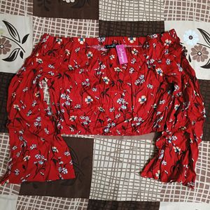 Red Printed Off Shoulder Top For Women