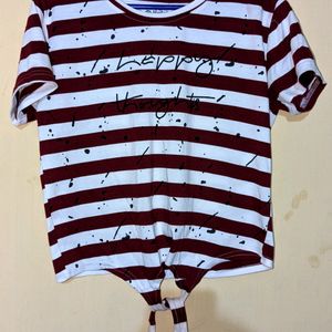 White And Maroon Striped Top