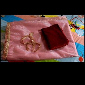 New Nylon Saree With Velvet Blouse Piece 80cm