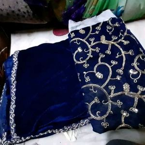 Royal Blue Velvet Saree - Unused