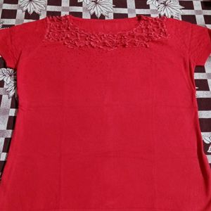 Girls Red Half Sleeve Top